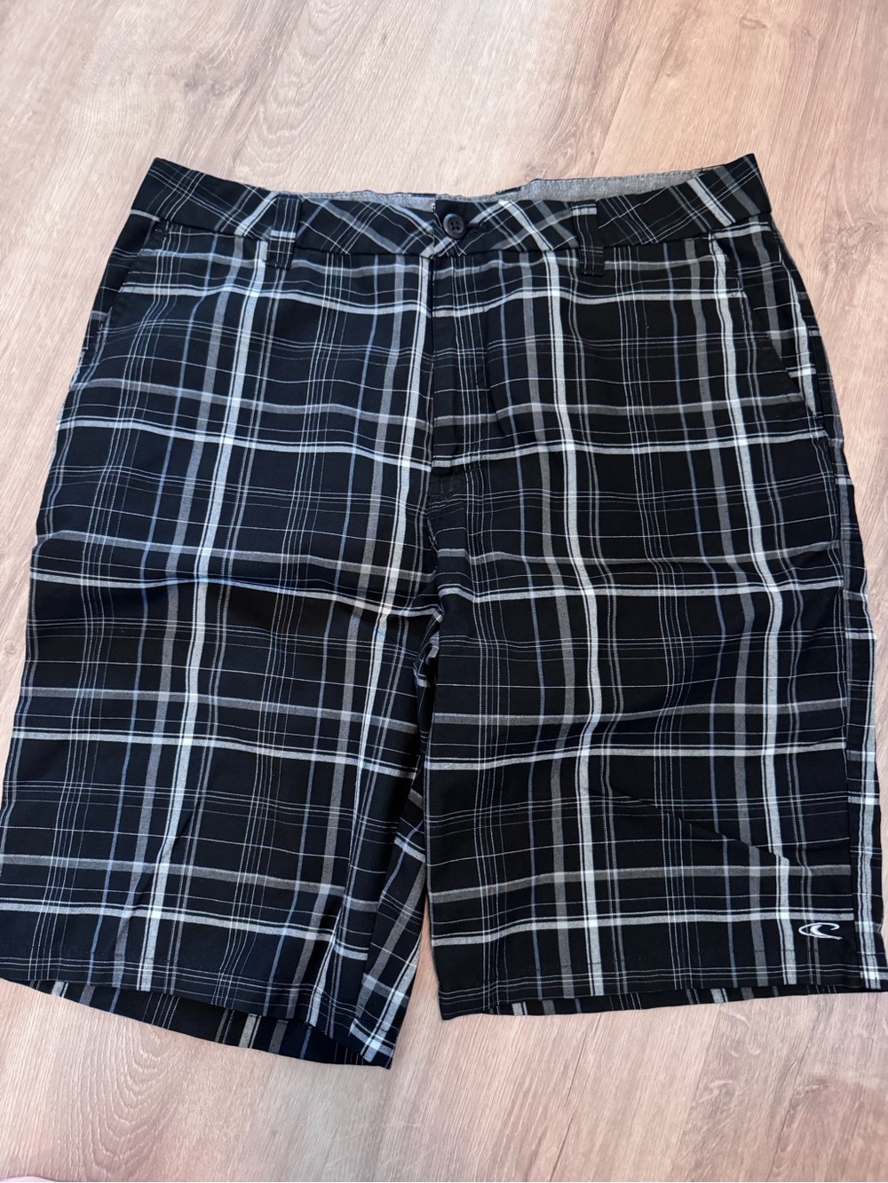 O'Neill Black and White Plaid Walking Shorts